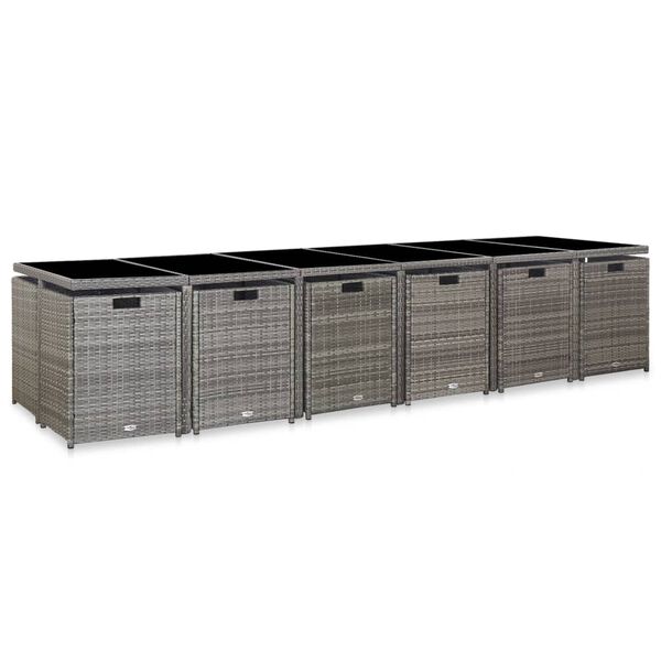 vidaXL 17 stk. &Uacute;tibor&eth;stofusett me&eth; P&uacute;&eth;um P&oacute;l&yacute;rattan Reykgr&aacute;tt