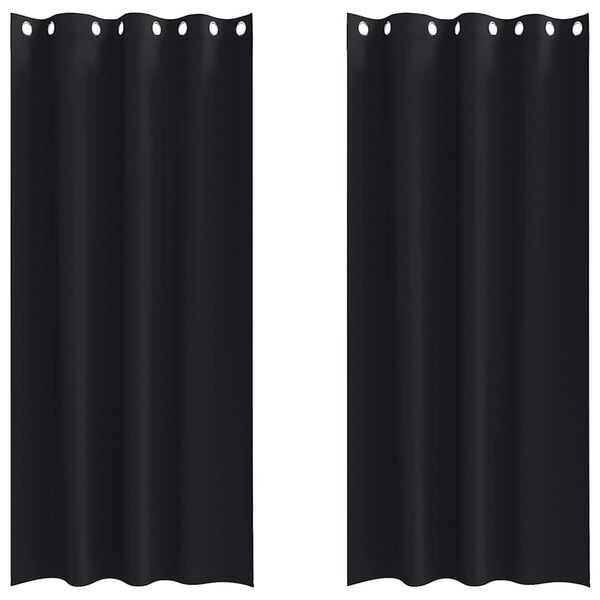 vidaXL Svartgard&iacute;nur me&eth; hringjum 2 pcs Svartur 225 x 140 cm P&oacute;l&yacute;ester