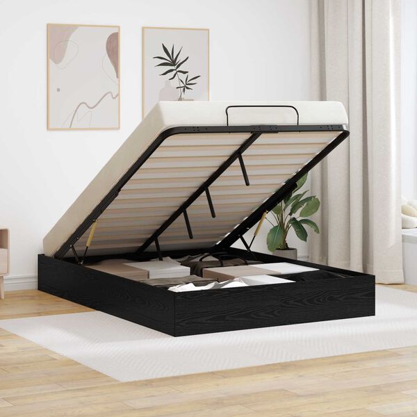 vidaXL Ott&oacute;man s&aelig;ngurrammi Svart Eik 203 x 140 x 25 cm Verkefnavi&eth;ur