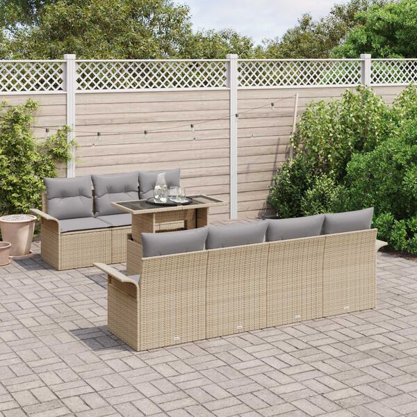 vidaXL Gar&eth;s&oacute;fa sett me&eth; p&uacute;&eth;i 8 pcs Drapplita&eth;ur Poly rattan