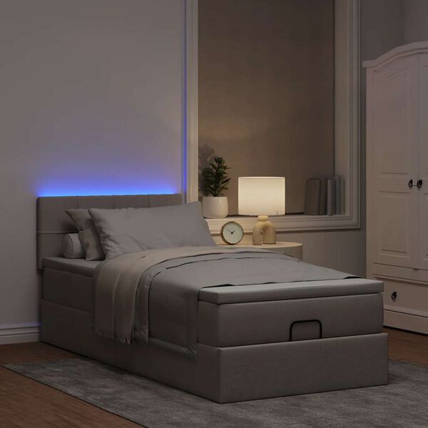 vidaXL Ottoman R&uacute;m me&eth; D&yacute;nu & LED Taupe 90x200 cm Efni