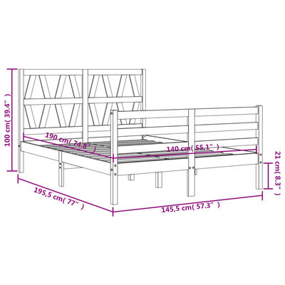 vidaXL Rúmgrind án Dýnu Hvítur 140x190 cm Gegnheil Viður