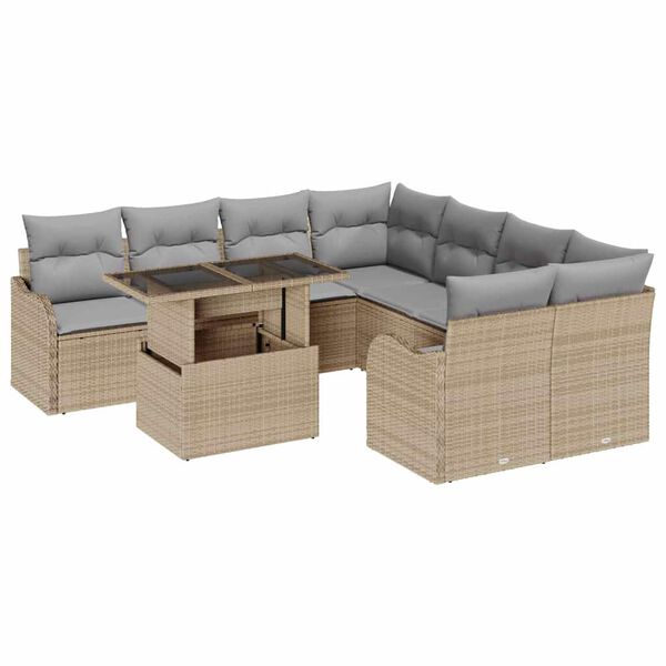 vidaXL Gar&eth;s&oacute;fa sett me&eth; p&uacute;&eth;i 9 pcs Drapplita&eth;ur Poly rattan
