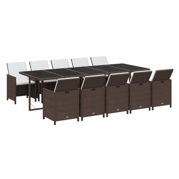 vidaXL 11 Hluta Gar&eth;sett me&eth; S&aelig;tisp&uacute;&eth;um P&oacute;l&yacute;rattan Br&uacute;nt