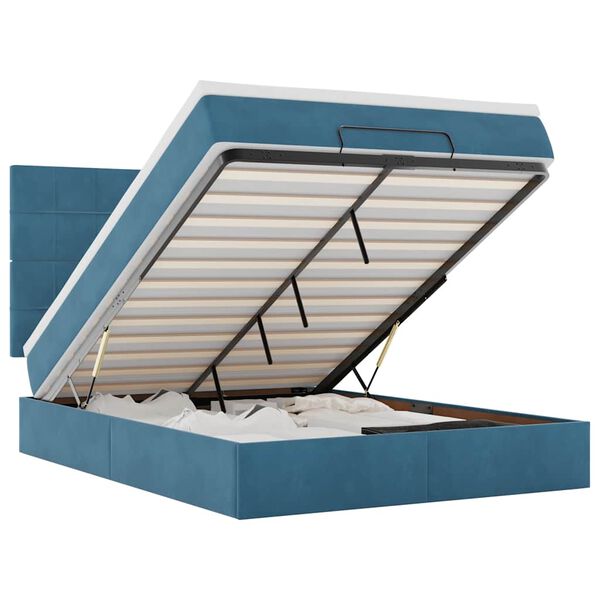 vidaXL Ottoman r&uacute;m me&eth; d&yacute;num & LED d&ouml;kkbl&aacute;tt 140x190cm flauel