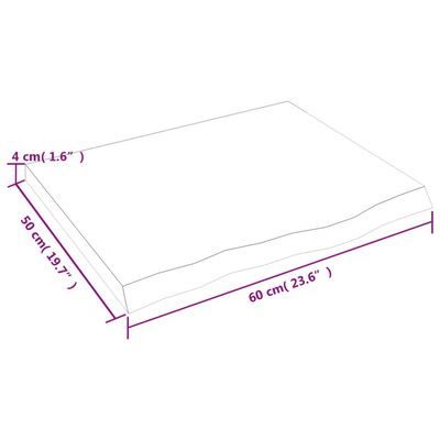 vidaXL Borðplata 60x50x(2-4) cm Ómeðhöndluð Gegnheil Eik