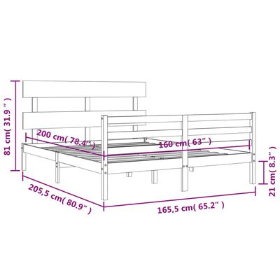 vidaXL Rúmgrind án Dýnu 160x200cm Gegnheil Viður