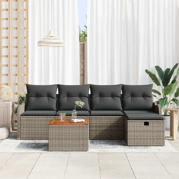 vidaXL Gar&eth;s&oacute;fa sett me&eth; p&uacute;&eth;i me&eth; geymslu 6 pcs Gr&aacute;r Poly rattan