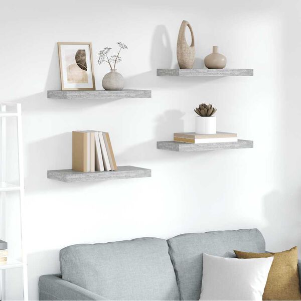 vidaXL Vegghengdar Hillur 4 stk. Steypugr&aacute;ar 50x23x3,8 cm MDF