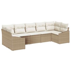 vidaXL Gar&eth;s&oacute;fa sett me&eth; geymslu 7 pcs Beige og krem p&oacute;l&yacute;rattan
