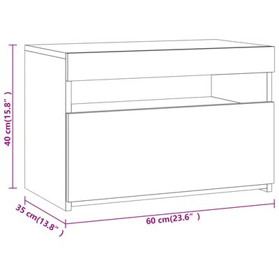 vidaXL Náttborð 2 stk. með LED ljósum Reyklituð Eik 60x35x40 cm