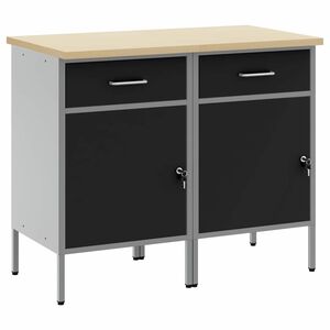 vidaXL Vinnusk&aacute;pur me&eth; sk&uacute;ffu 2 pcs Svartur og gr&aacute;r 100 x 55 x 85 cm