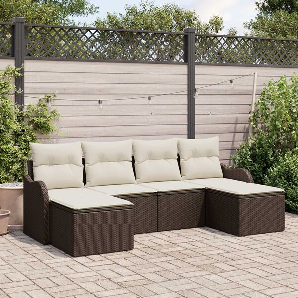 vidaXL Gar&eth;s&oacute;fa sett me&eth; p&uacute;&eth;i 6 pcs Br&uacute;nn Poly rattan