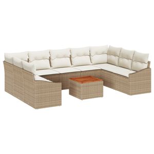 vidaXL Gar&eth;s&oacute;fa sett me&eth; geymslu 10 pcs Beige og krem p&oacute;l&yacute;rattan