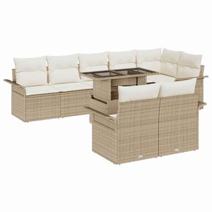 vidaXL Gar&eth;s&oacute;fa sett me&eth; p&uacute;&eth;i 9 pcs Drapplita&eth;ur Poly rattan