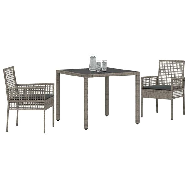 vidaXL Gar&eth;ur bor&eth;sett 3 pcs Gr&aacute;r p&oacute;l&yacute;rattan
