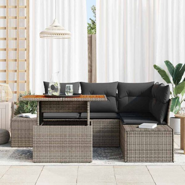 vidaXL Gar&eth;s&oacute;fa sett me&eth; geymslu 5 pcs Gr&aacute;r Poly rattan