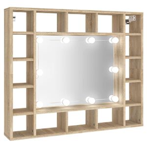 vidaXL Speglask&aacute;pur me&eth; LED lj&oacute;sum Sonoma Eikarlitur 91x15x76,5 cm