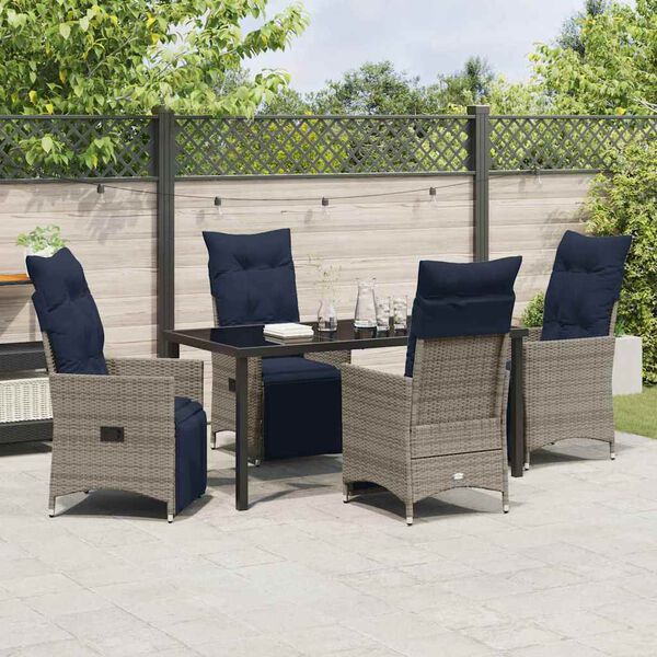 vidaXL Garður borðsett 5 pcs Grár pólýrattan