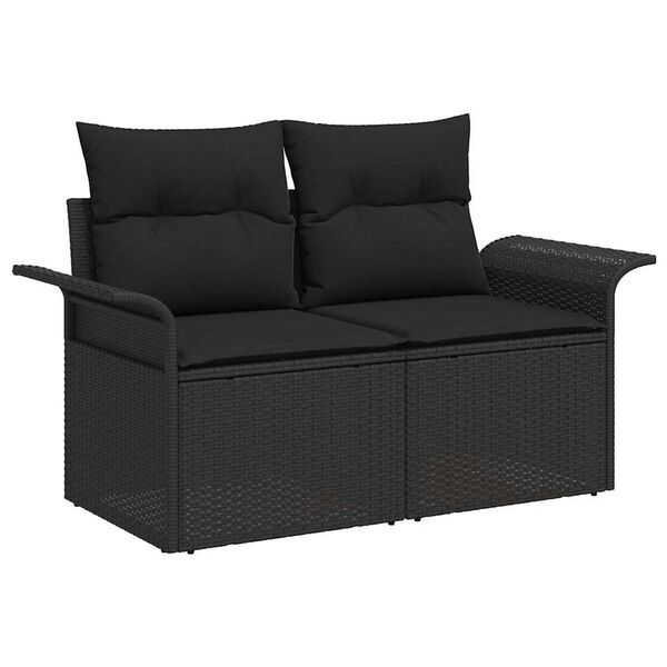 vidaXL Gar&eth;s&oacute;fa sett me&eth; p&uacute;&eth;i 10 pcs Svartur Poly rattan