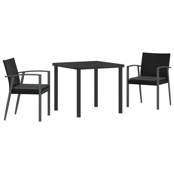 vidaXL Gar&eth;ur bor&eth;sett 3 pcs Svartur og gr&aacute;r PE rattan