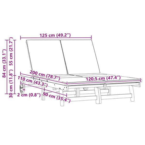 vidaXL S&oacute;lst&oacute;l 2-Pers&oacute;na Br&uacute;nn 63 x 199 x 85 cm Hrein akas&iacute;utr&eacute;