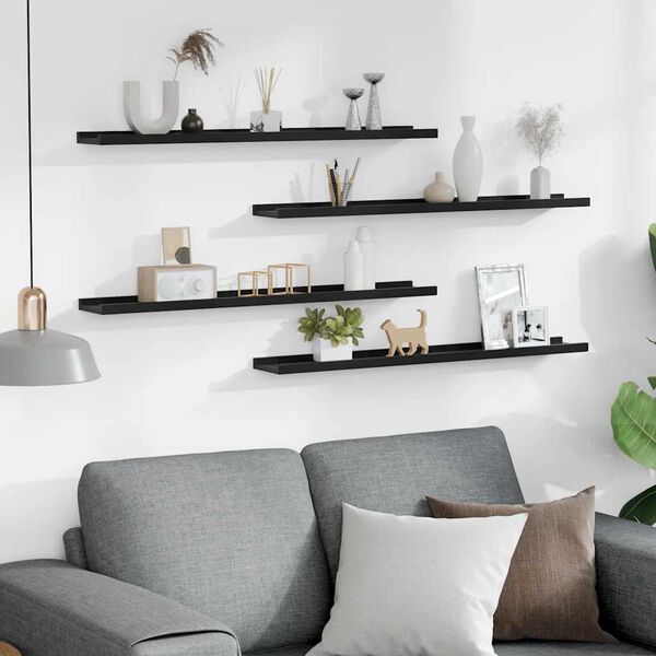 vidaXL Vegghillur 4 stk. Svartar 80x9x3 cm