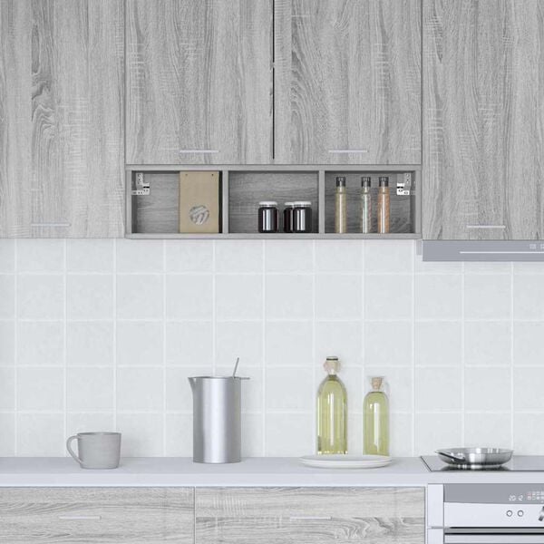 vidaXL Vegghengdur sk&aacute;pur me&eth; geymslu Gr&aacute;r Sonoma 20 x 29,5 x 80 cm