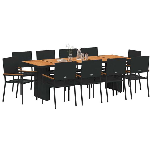vidaXL Gar&eth;ur bor&eth;sett 11 pcs Svartur p&oacute;l&yacute;rattan