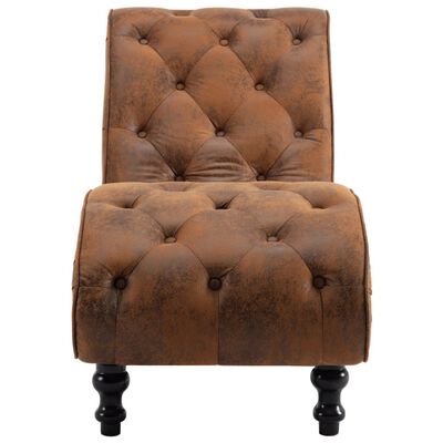 248607 vidaXL Chaise Lounge Brown Faux Suede Leather