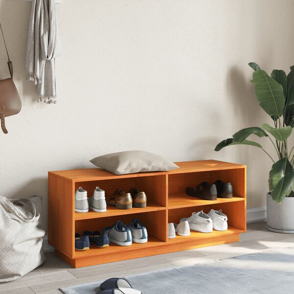 vidaXL Sjónvarpsskápur Vaxbrún 110x34x45 cm Gegnheil Fura