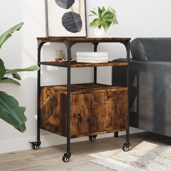 vidaXL Prentarastandur 3 hæða Reykt Eik 50x40x76 cm Samsettur viður