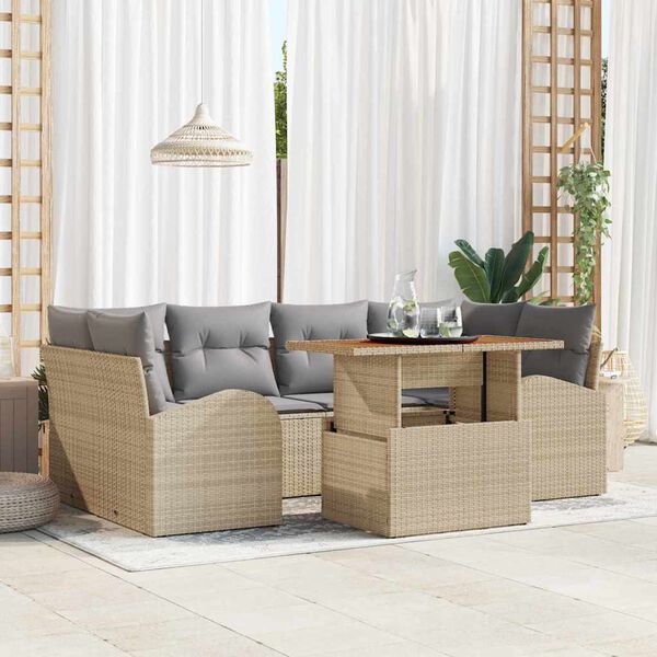 vidaXL Gar&eth;s&oacute;fa sett me&eth; geymslu 7 pcs Drapplita&eth;ur Poly rattan