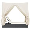 vidaXL Tvöfaldur Sólbekkur með Skyggni og Tjöldum Svart Pólýrattan