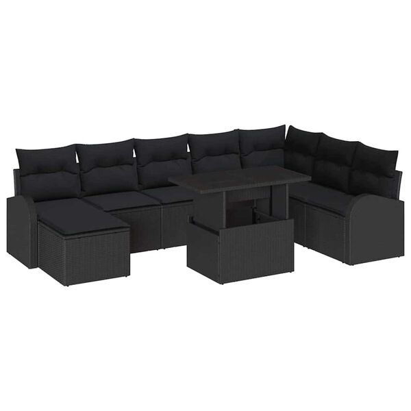 vidaXL Gar&eth;s&oacute;fa sett me&eth; geymslu 9 pcs Svartur Poly rattan
