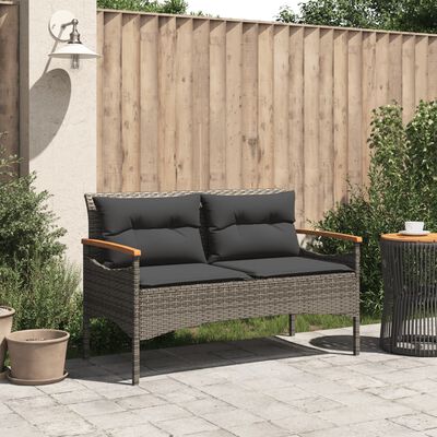 vidaXL Garðbekkur með Sessum 116x62,5x74 cm Grátt Pólýrattan