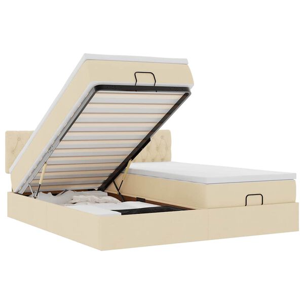 vidaXL Ottoman rúmgrind með dýnum Krem 160x200cm Efni