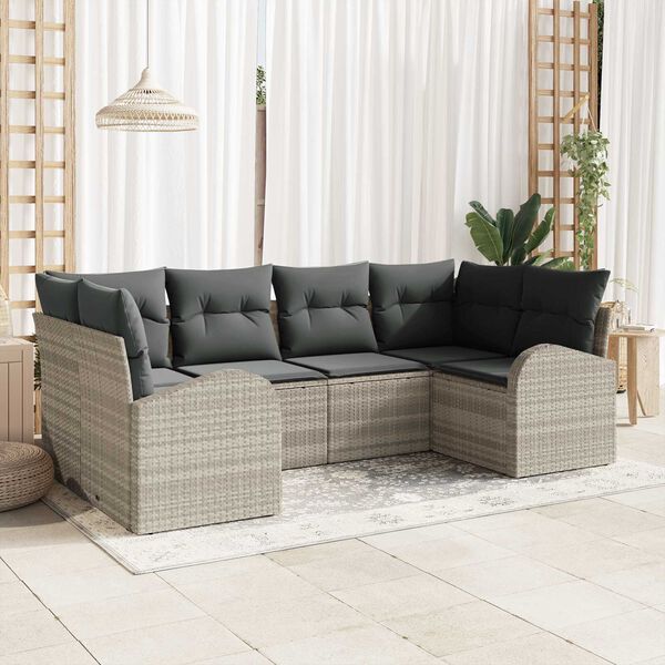 vidaXL Gar&eth;s&oacute;fa sett me&eth; p&uacute;&eth;i 6 pcs Lj&oacute;sgr&aacute;r Poly Rattan