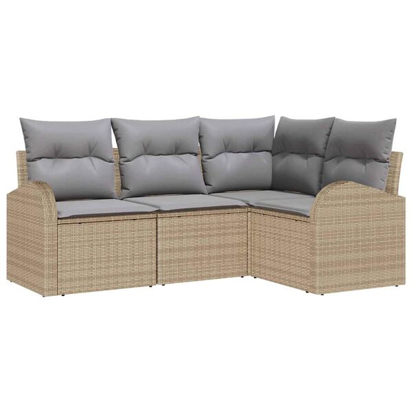 vidaXL Gar&eth;s&oacute;fa sett me&eth; p&uacute;&eth;i 4 pcs Beige og lj&oacute;sgr&aacute;r p&oacute;l&yacute;rattan