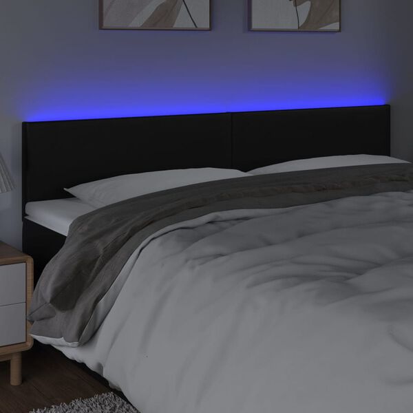 vidaXL LED Höfðagafl 160x5x78/88 cm Svart Leðurlíki