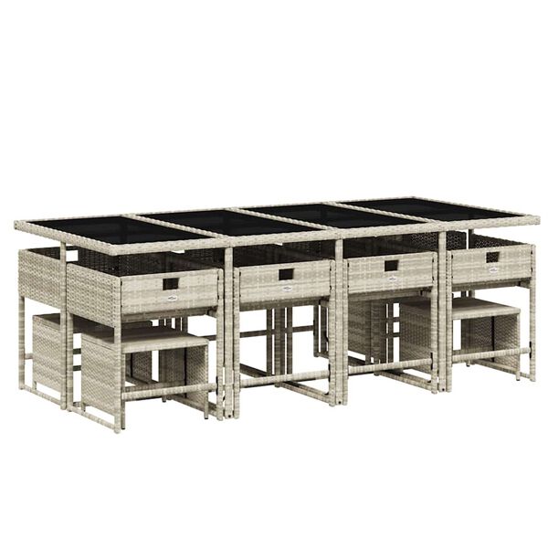 vidaXL 13 Stk. Gar&eth;bor&eth;stofusett me&eth; P&uacute;&eth;um Lj&oacute;sgr&aacute;r P&oacute;l&yacute;rattan