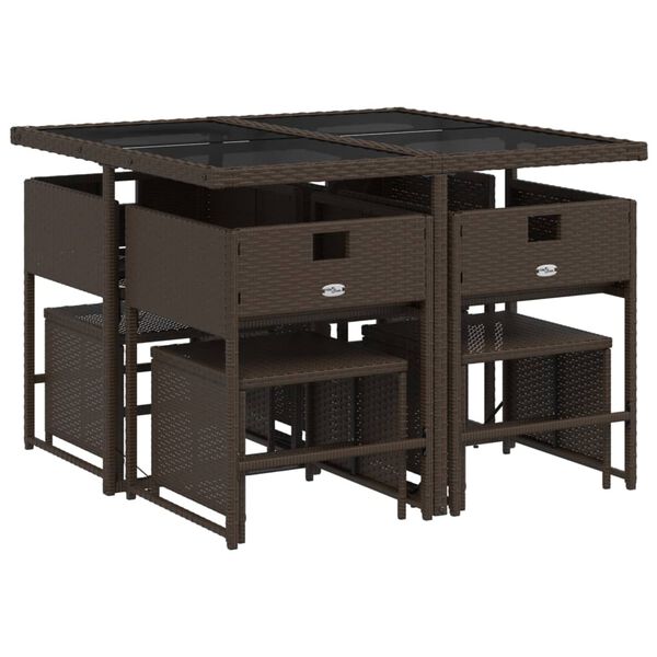 vidaXL 9 Parta Gar&eth;bor&eth;sett me&eth; Sessum Br&uacute;nt P&oacute;l&yacute;rattan