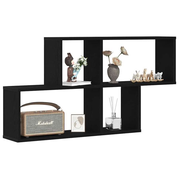 vidaXL Vegghylla me&eth; hillu Svartur Eik 76 x 15 x 53 cm Samsettur vi&eth;ur