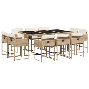 vidaXL 11 Hluta Gar&eth;s&oacute;fasett me&eth; Sessum Drapplitu&eth; P&oacute;l&yacute;rattan