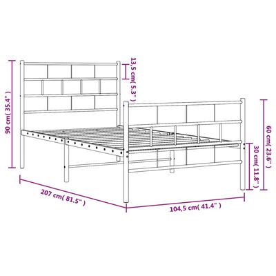 vidaXL Rúmgrind úr Málmi með Höfuðgafli & Fótagafli Svört 100x200 cm