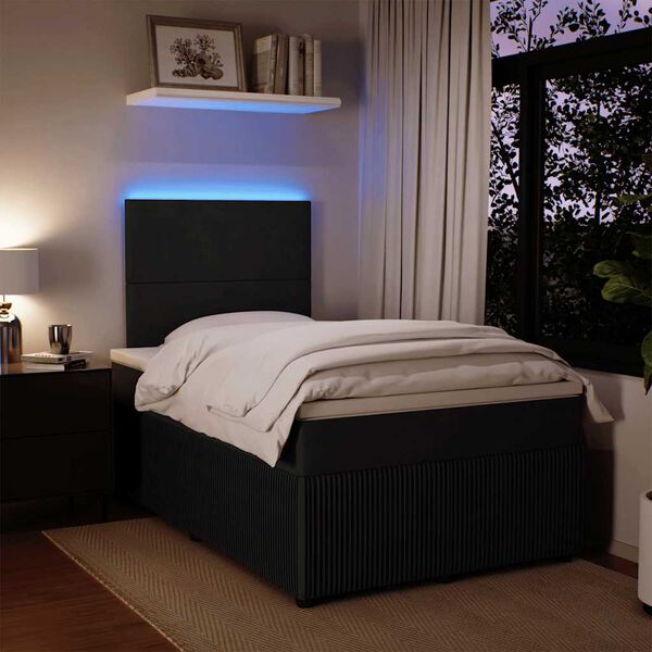 vidaXL H&oacute;lfa&eth; Springr&uacute;m me&eth; D&yacute;nu Svart 120x200 cm Flauel