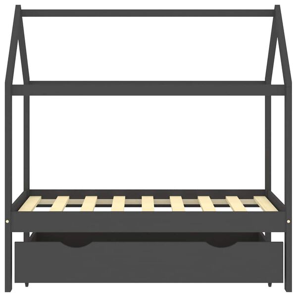 vidaXL Rúmgrind fyrir börn með Skúffu Dökk grár Gegnheill furuviður