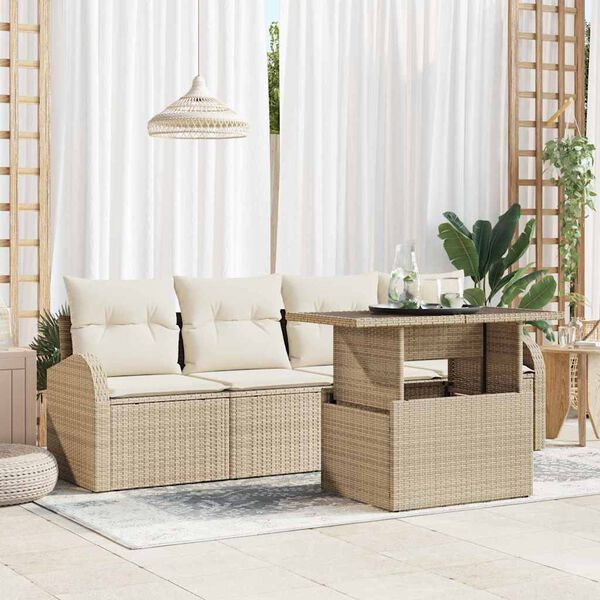 vidaXL Gar&eth;s&oacute;fa sett me&eth; p&uacute;&eth;i me&eth; kodda 5 pcs Drapplita&eth;ur Poly Rattan