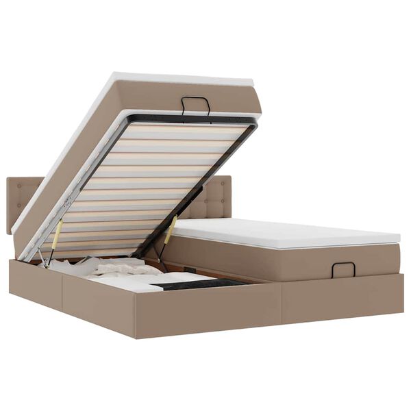 vidaXL Ottoman r&uacute;mgrind me&eth; d&yacute;num Cappucino 200x200cm gervi le&eth;ur