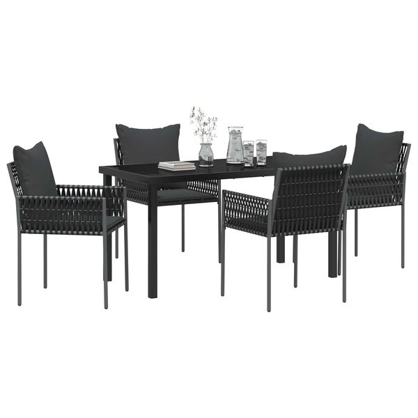 vidaXL Gar&eth;ur bor&eth;sett 5 pcs Svartur og gr&aacute;r PE rattan